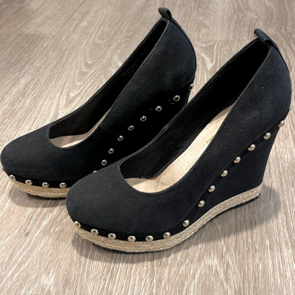 Aldo Black Tweed Platform Wedges Size 9